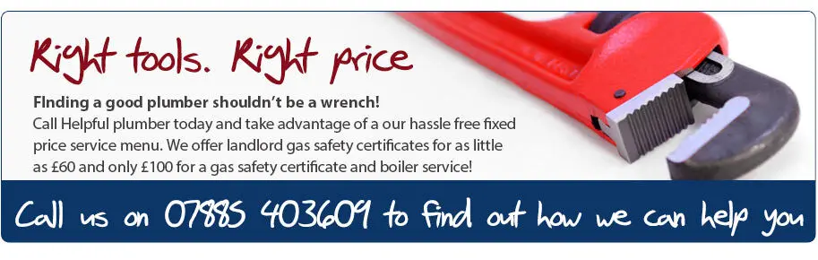 Helpful Plumber banner with a red pipe wrench and a call-us message