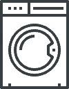 Outline icon of a front-loading washing machine.