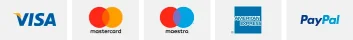Visa, Mastercard, Maestro, American Express and PayPal payment logos